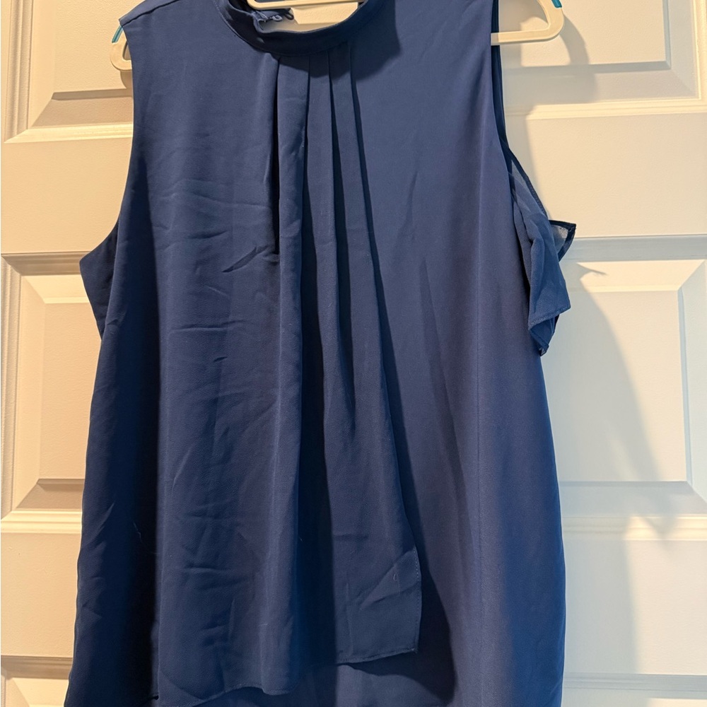 White House Black Market Navy Pleated Blouse